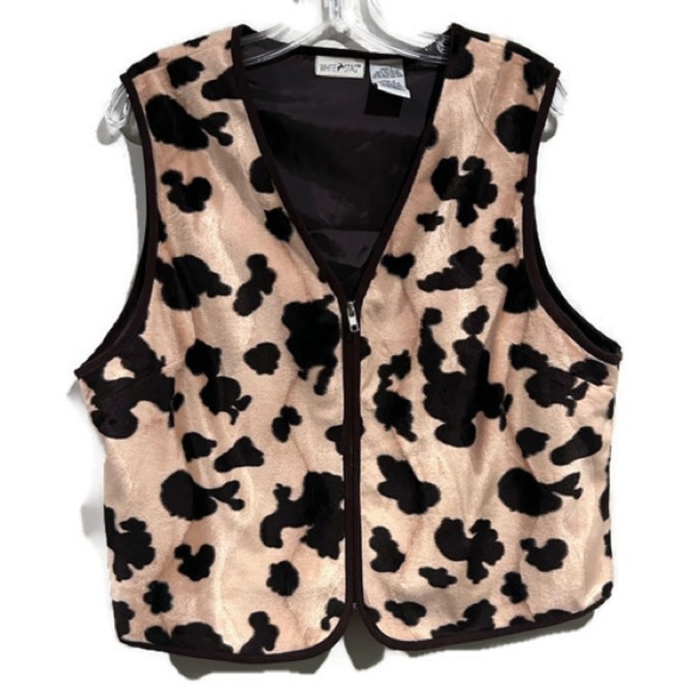 Vintage 90s White Stag Western Animal Print Zippered Vest Size Large